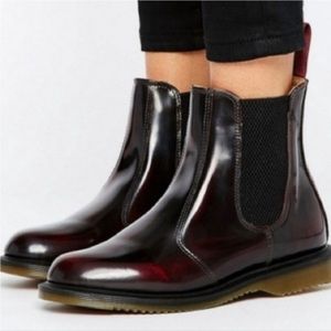 Dr. Martens Flora Patent leather boot. Cherry red Arcadia.